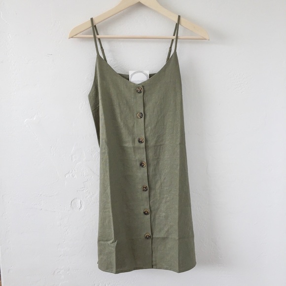 ❗️One Left❗️NWT Button Down Olive Green Dress - Picture 4 of 4